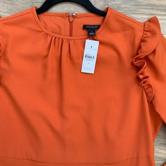 ANN TAYLOR ruffle long sleeve burnt orange - Picture 3 of 6